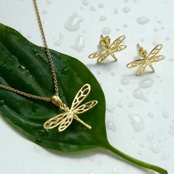 Gold Plated Sterling Silver Dragonfly Necklace, 3 of 4