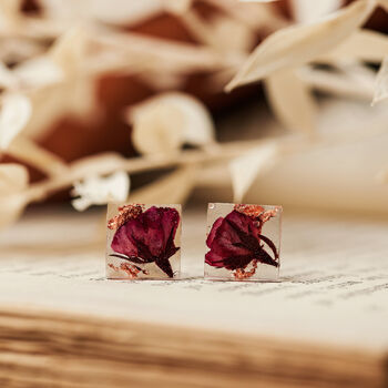 Sterling Silver Preserved Rose Stud Earrings, 3 of 5