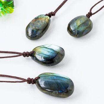 Natural Labradorite Pendant Rope Chain Necklace, 3 of 5