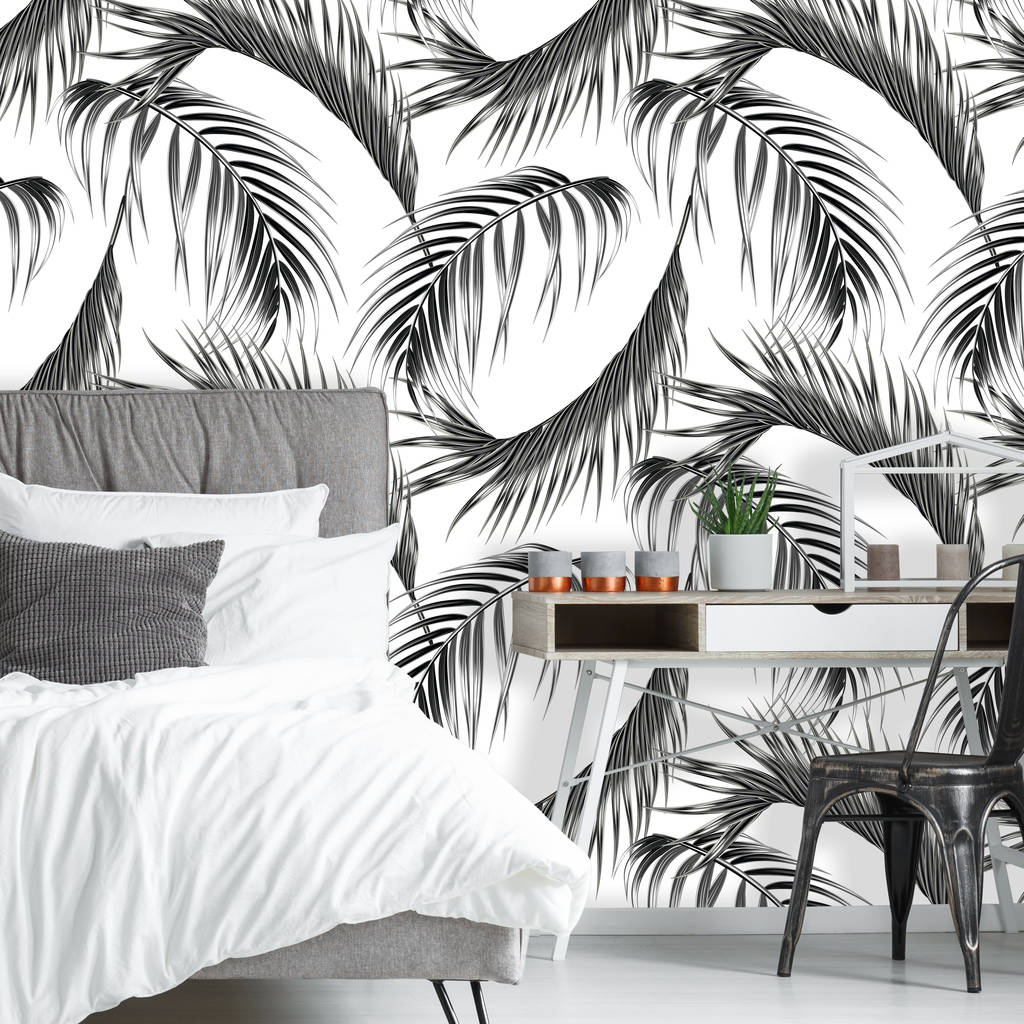monochrome palm leaf self adhesive wallpaper by v&c designs