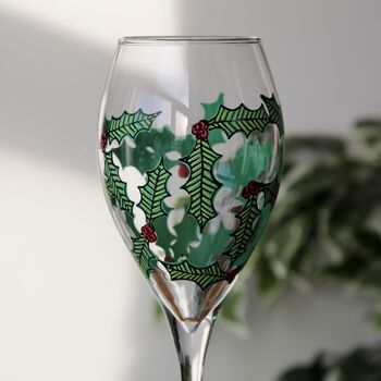 Holly Leaf Painted Wine Glass, 2 of 9