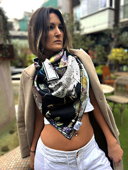 Limited Edition Kakuru Lanterns Japanese Crane Birds Blossoms And Lanterns 100% Silk Scarf, 2 of 12