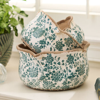 Set Of Three Turquoise Scalloped Planters, 3 of 7