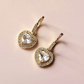 Gold Tone Crystal Heart Huggie Hoop Earrings, 2 of 3