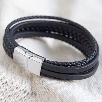 Men's Layered Vegan Leather Straps Bracelet, 3 of 9
