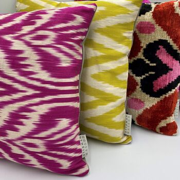 Square Ikat Silk Cushion Pink Feather, 6 of 8