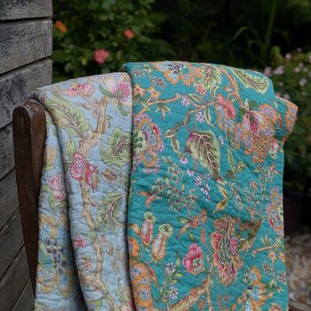 Exotic Bloom Summer Cotton Quilt | Scandi Living | Blue Tones, 3 of 3