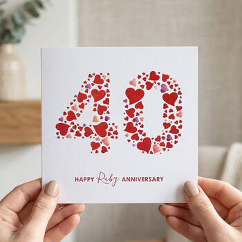 Personalised Love Hearts Ruby 40th Anniversary Card, 2 of 7