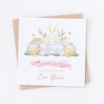 Personalised Blue Lamb And Chick Easter Card, 2 of 4