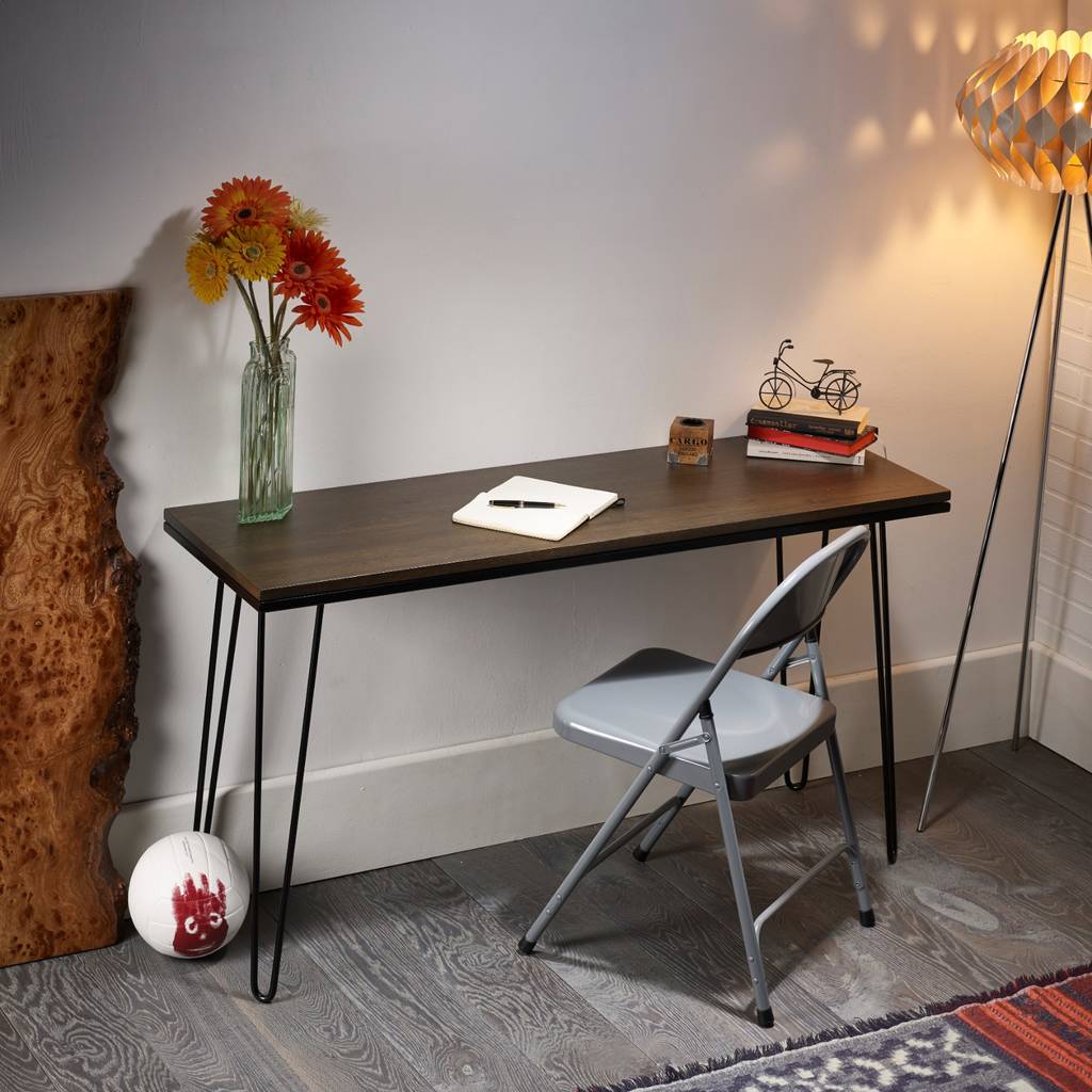 Dark Solid Oak Hairpin Desk By Wicked Hairpins