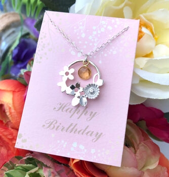 Sterling Silver Birthstone And Flower Necklace, 6 of 11