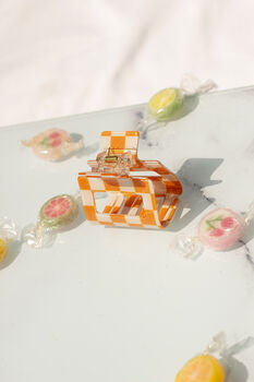 Orange Checkerboard Rectangle Claw Hair Clip, 6 of 7