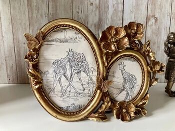 Double Aperture Gold Floral Oval Photo Frame, 2 of 7