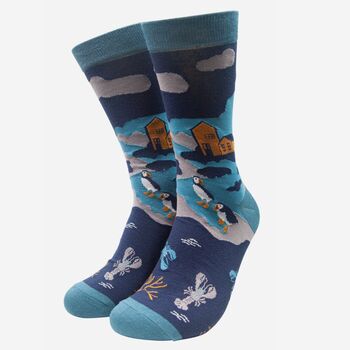 Men's Bamboo Socks Gift Box Puffin Lobster, 2 of 4