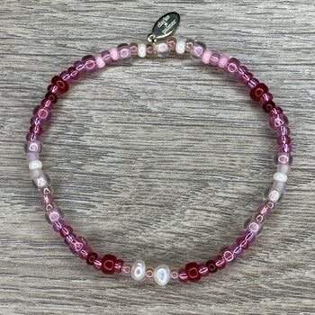 Ombre Red And Pink Beaded Bracelet With Pearls, 3 of 8