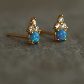 Blue Opal Sterling Silver Gold Stud Earrings, 5 of 5