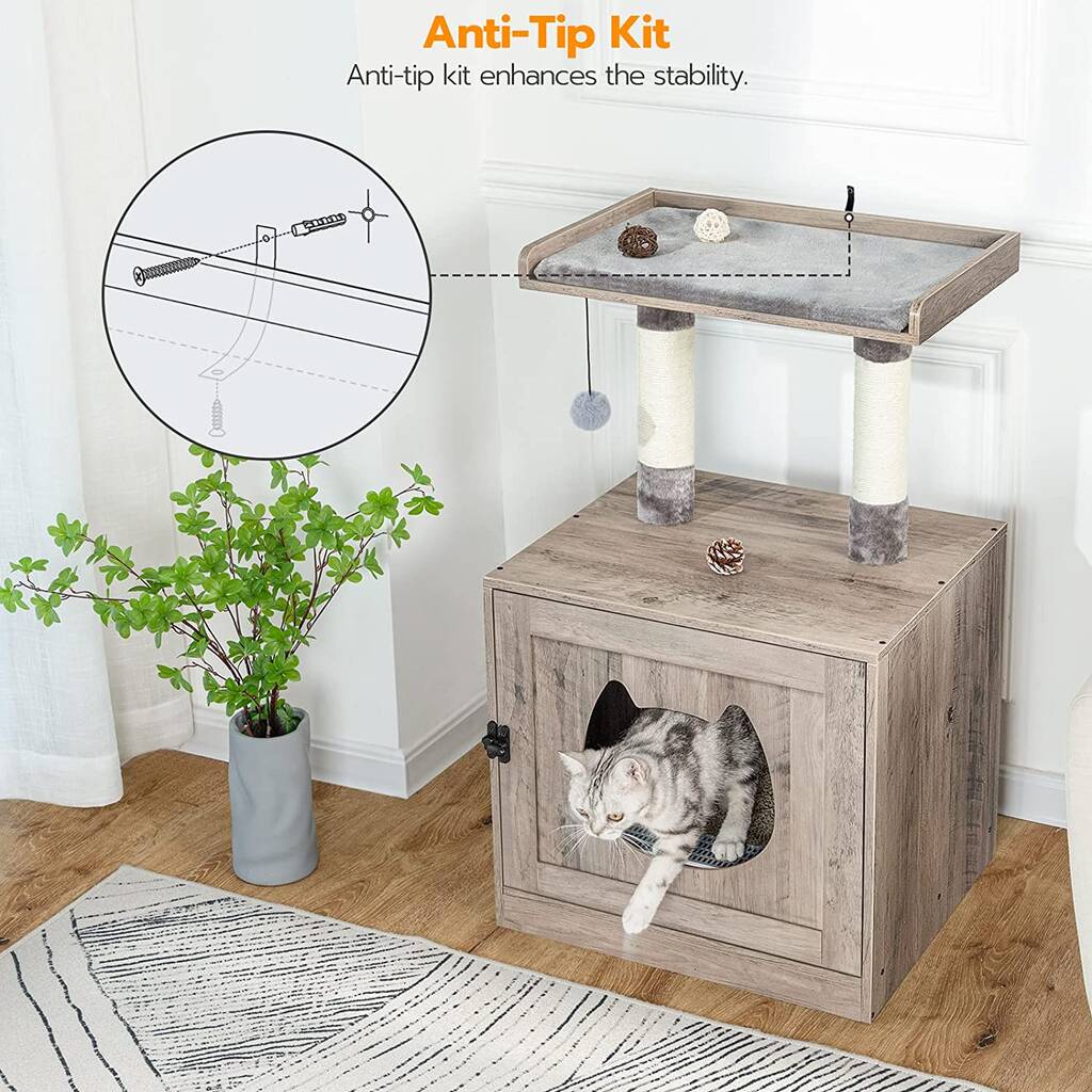 Greige Cat Litter Tray Box With Scratching Posts By Momentum