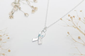 Sterling Silver Awareness Ribbon Necklace With Cubic Zirconia's, 3 of 6