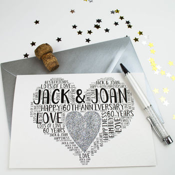 Personalised 60th Wedding Anniversary Love Sparkle Card, 7 of 7