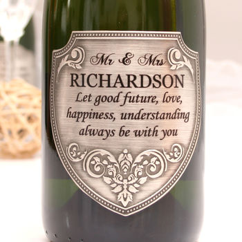Personalised Mr And Mrs Champagne With Pewter Label, 3 of 7