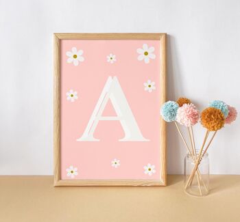 Girls Floral Initial Wall Print For Bedroom Or Nursery, 2 of 3