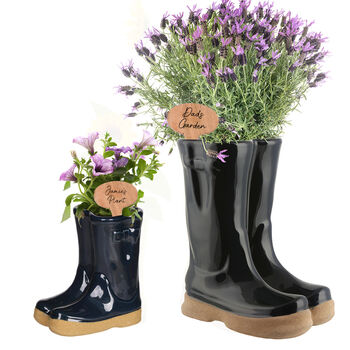 Personalised Blue Welly Boot Planters Gift Set, 2 of 10