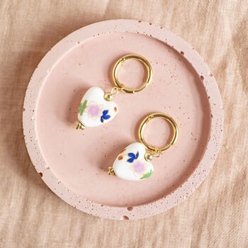 Floral Porcelain Heart Huggie Earrings, 4 of 11