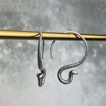 Sterling Silver Snake Hoop Earrings Cobra Goth, 8 of 12