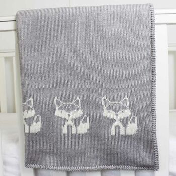 Personalised Knitted Fox Baby Blanket, 4 of 7