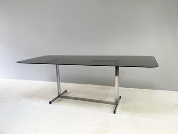 Mid Century Pieff Glass Dining Table, Large Width 198cm, 9 of 12