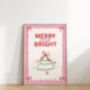 Merry And Bright Christmas Pink Retro Print, thumbnail 2 of 7