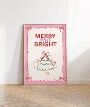 Merry And Bright Christmas Pink Retro Print, 2 of 7