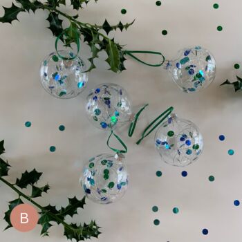 Set Of Six 7cm Sequin Glass Baubles, 2 of 9