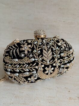 Black Handcrafted Pearl Clutch Bag, 11 of 12