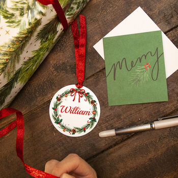 Personalised Christmas Wreath Reusable Gift Tag, 2 of 10