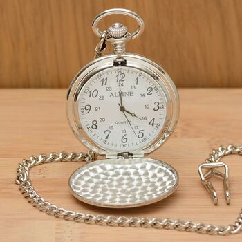Personalised Polished Silver 'Don't Be Late' Pocket Watch, 2 of 3