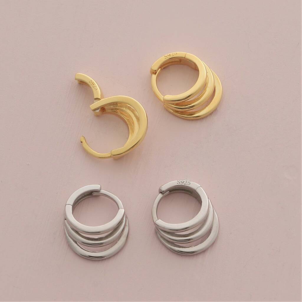 Sterling Silver Triple Hoops Earrings By Attic | notonthehighstreet.com