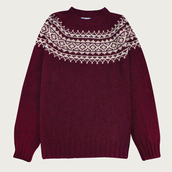 T Lab Allaster Burgundy Red Fair Isle Lambswool Jumper, 6 of 7