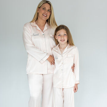 Personalised Women's Mothers Luxury Pink Silky Satin Pyjamas, 9 of 12