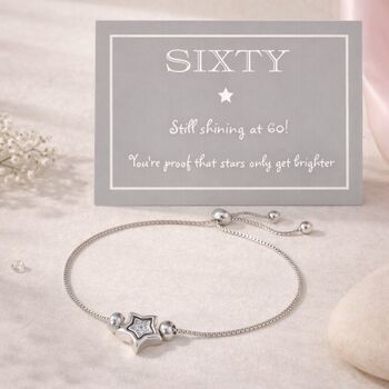 60th Birthday Star Charm Drawstring Bracelet, 4 of 7