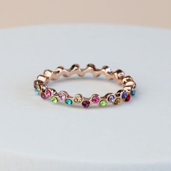 Colourful Crystal Wavy Band Rose Gold Ring, 2 of 3