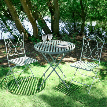 Ornate Scrolled Green Three Piece Bistro Set, 3 of 10