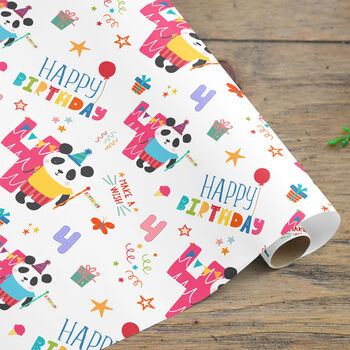 Fun Panda 4th Birthday Wrapping Paper Roll Or Folded, 3 of 3