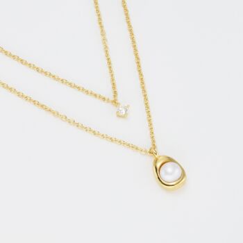 Layered Pearl 18k Gold Plated Necklace, 2 of 3