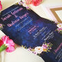 Pink Floral On Navy Wedding Invitations, thumbnail 3 of 5