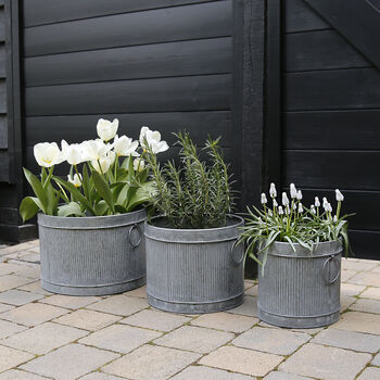 Ribbed Metal Planter With Hoop Handle, 2 of 2
