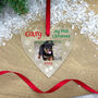 Personalised Pet My First Christmas Photo Acrylic Hanging Heart Decoration Bauble, thumbnail 1 of 2
