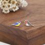 Mismatched Robin And Blue Tit Bird Stud Earrings In Sterling Silver, thumbnail 6 of 12