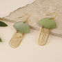 Jade Brass Art Deco Acrylic Gold Plated Fan Drop Earrings, thumbnail 1 of 3