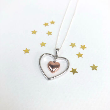 Sterling Silver Heart With Rose Gold Plated Necklace, 3 of 8